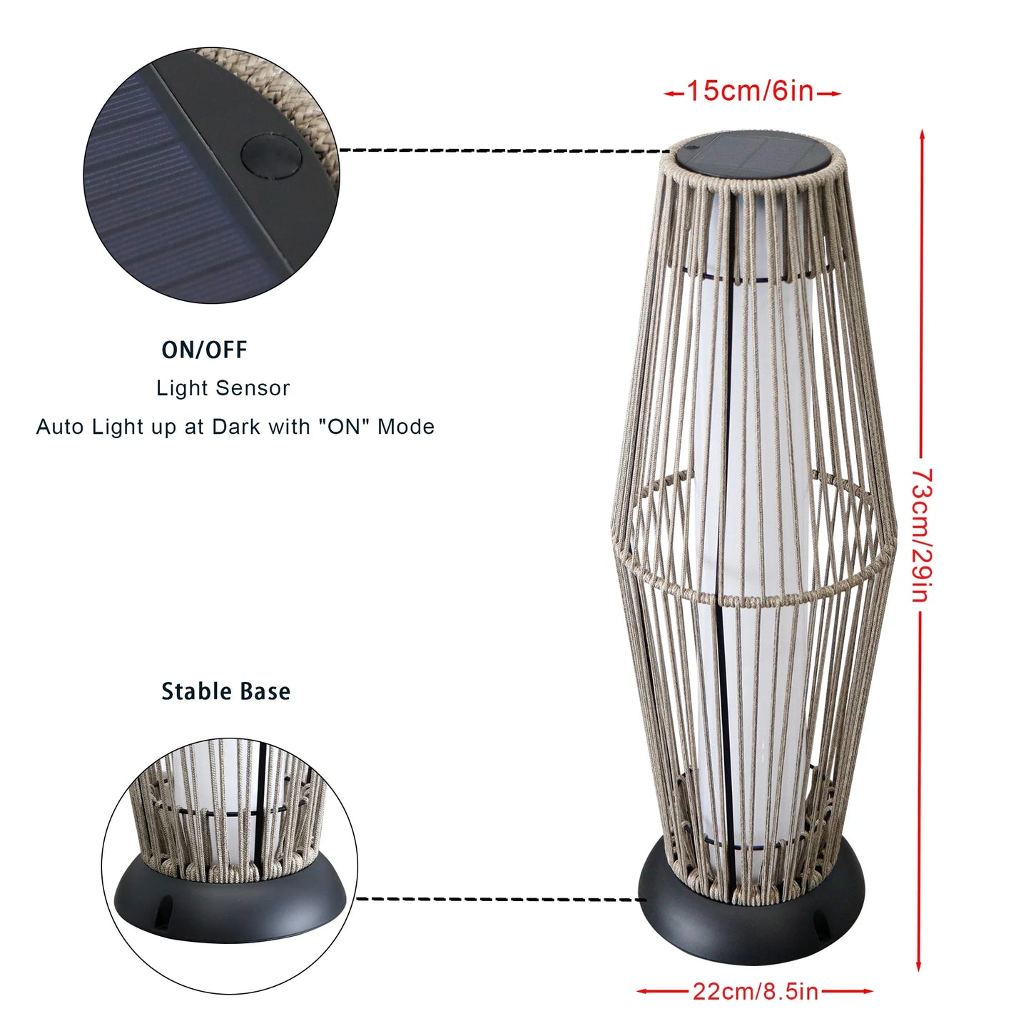 Outdoor Floor Lamp 2 Piece Solar Powered Lantern Wicker Solar Patio Lamp