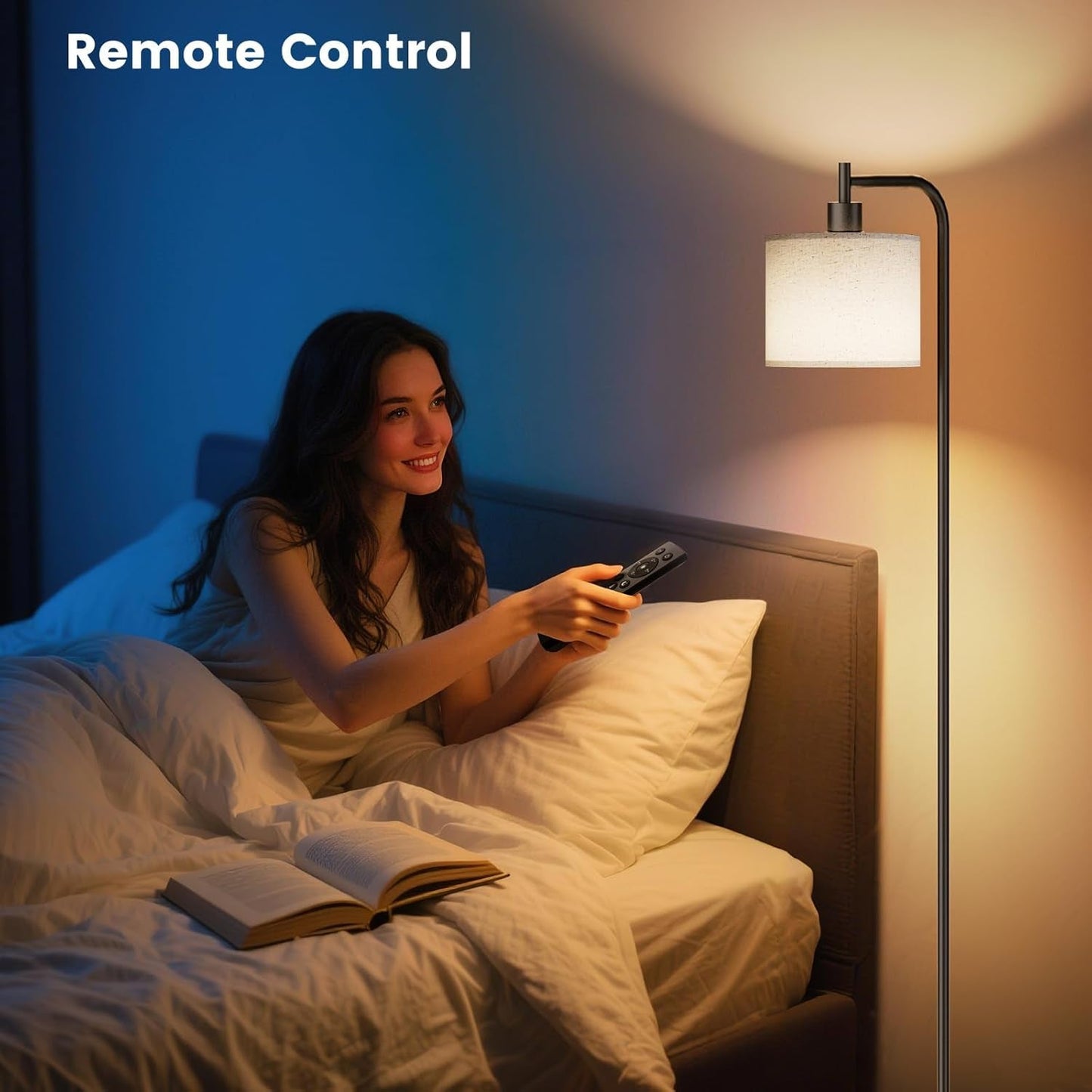 Dimmable Floor Lamp Linen Shade Three Color Temperatures