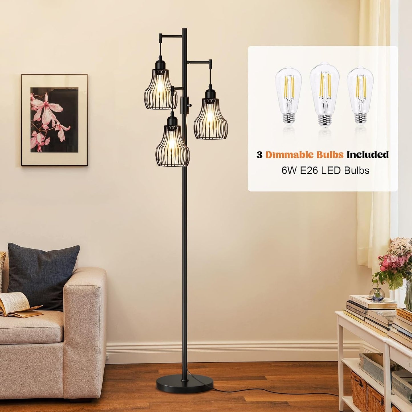 Dimmable Floor Lamp SeventyInch Black Edison Bulbs Included-2