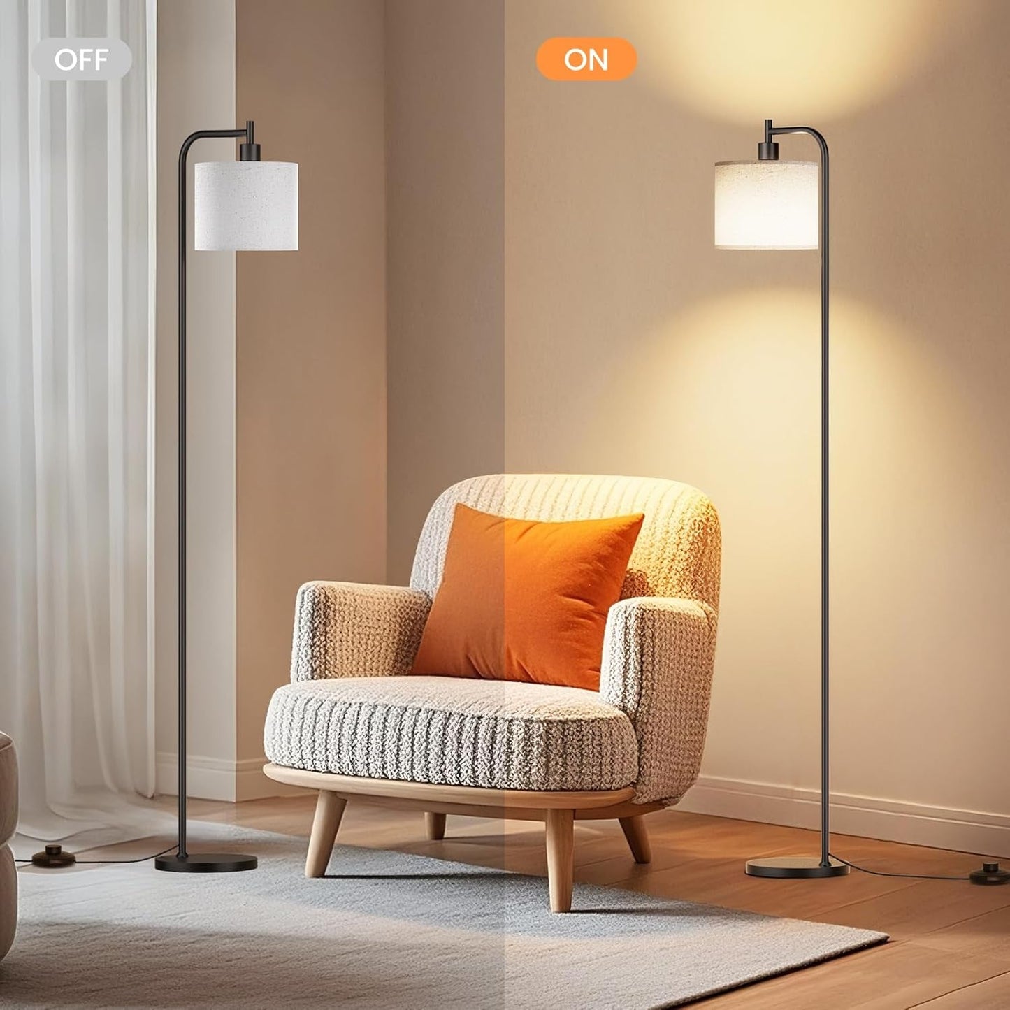 Dimmable Floor Lamp Linen Shade Three Color Temperatures