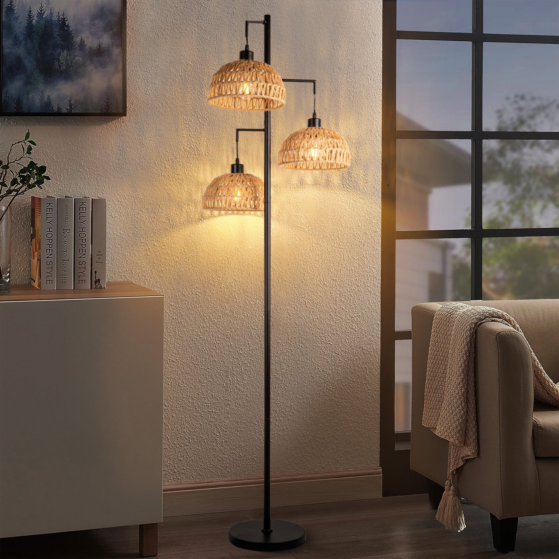 Indoor Boho Rattan Floor Lamp-3
