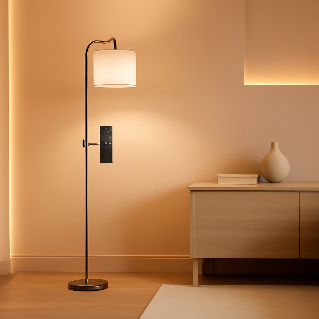 Dimmable Floor Lamp Linen Shade Three Color Temperatures