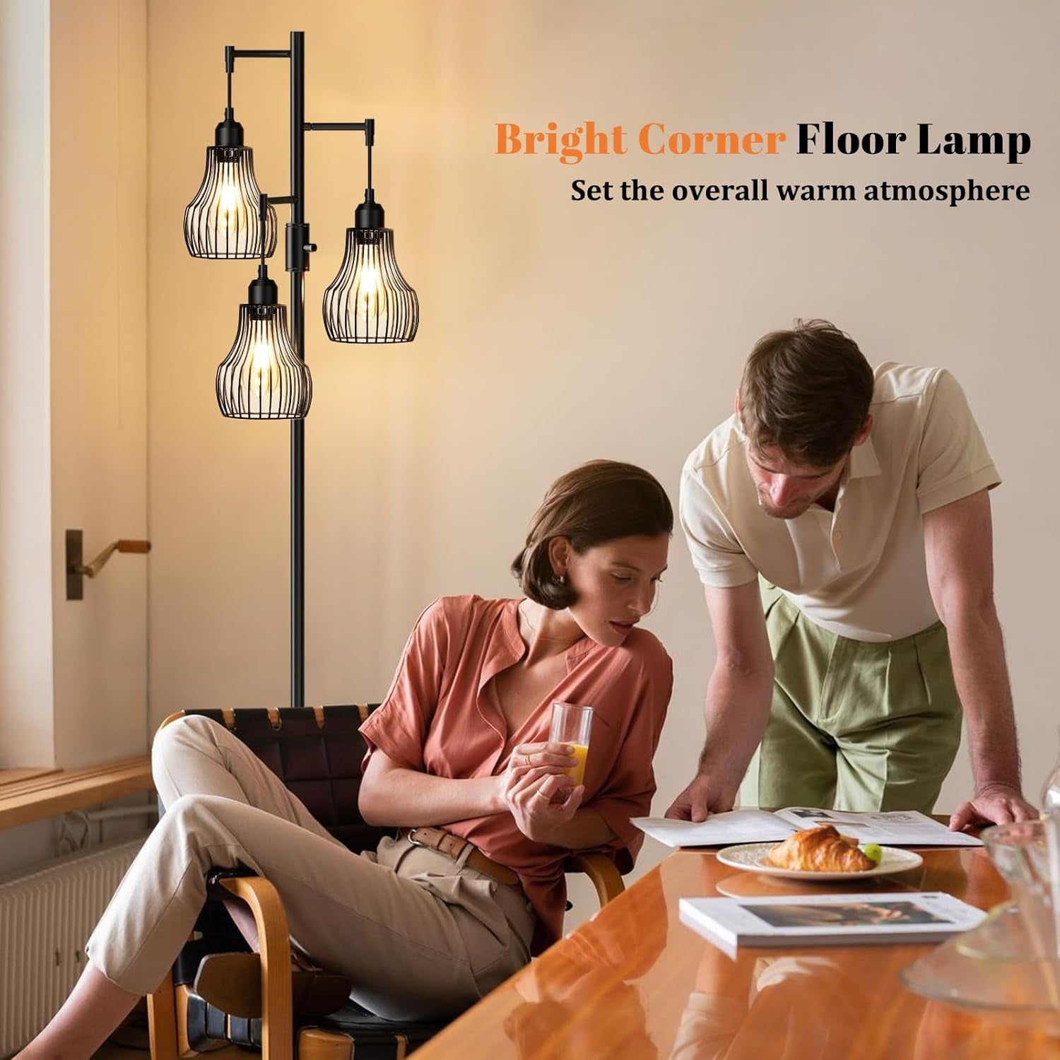 Dimmable Floor Lamp SeventyInch Black Edison Bulbs Included-4