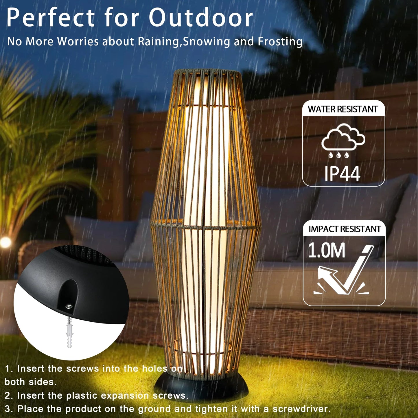 Outdoor Floor Lamp 2 Piece Solar Powered Lantern Wicker Solar Patio Lamp